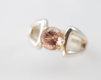 Oregon Sunstone Ring in Sterling Silver With Very Unique Peachy Sunstone