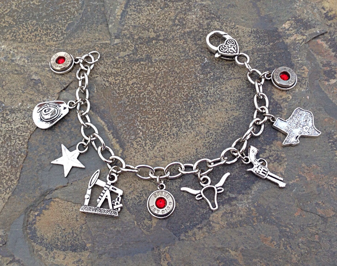 Bullet jewelry. Texas charm bracelet with by CaliberGirlJewelry