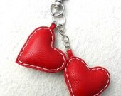 Keychain, charm, heart, leather heart, leather keychain, accessories for bag, leather accessories, red