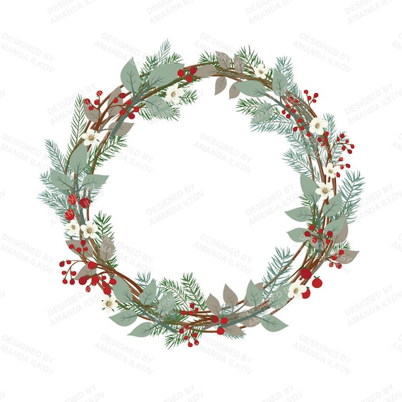 Premium Large Rustic Pine Wreath Clip Art 12 Inch by 