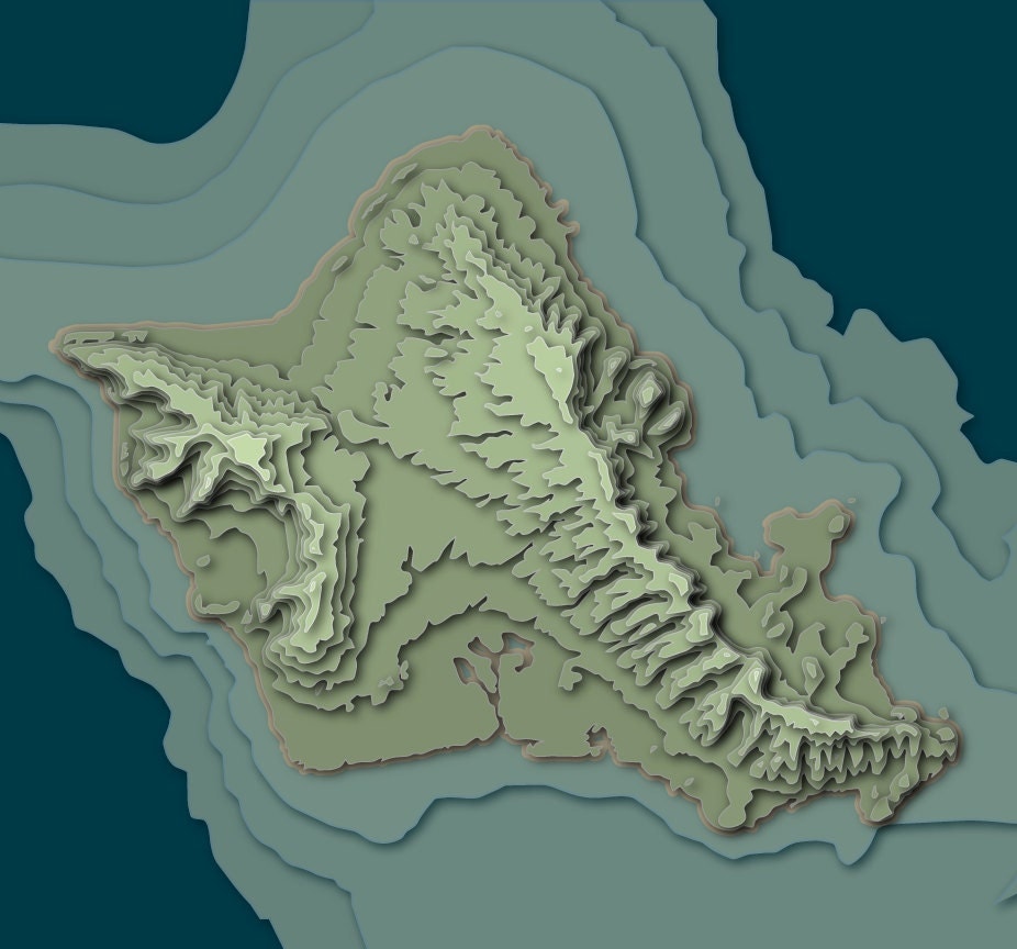 Oahu Hawaii 3D Topographic Map 13.5 x 13.5