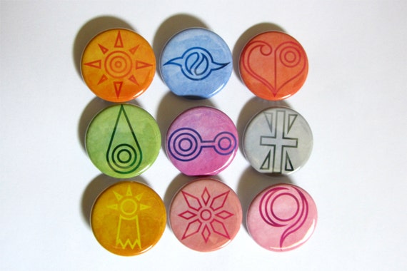 Digimon Crest Symbols 1.25" Pinback Buttons