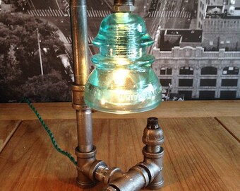 Steampunk Vintage Industrial Whitall Tatum Insulator Pipe Lamp