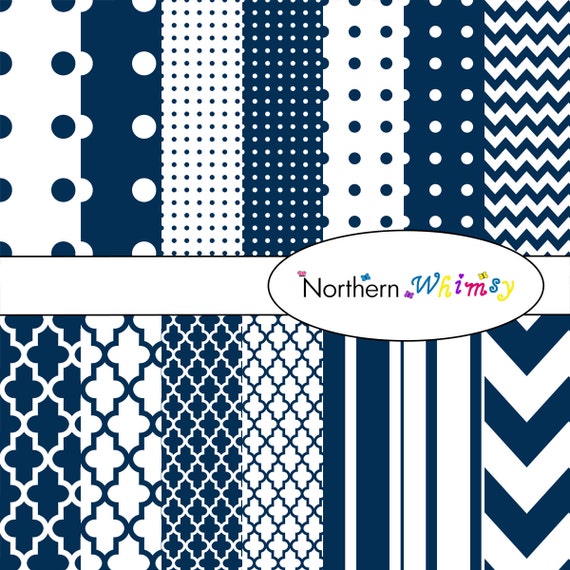 Navy Blue Digital Scrapbooking Paper Pack by NorthernWhimsyDesign