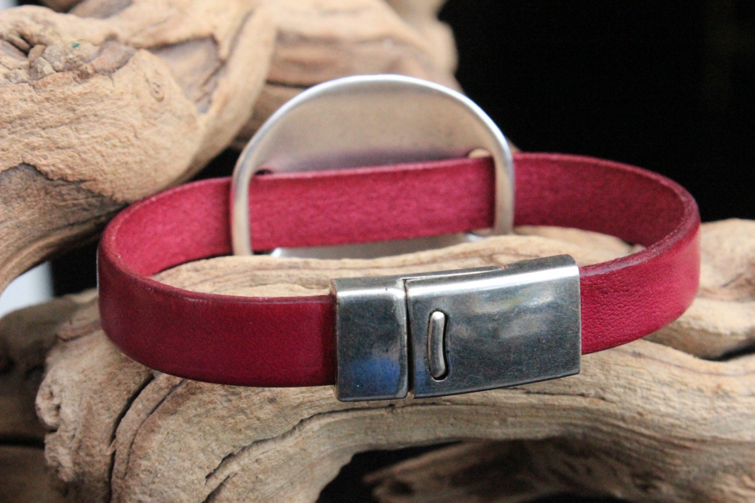 Leather Metal Bracelet Metalwork Jewelry Silver Fuchsia
