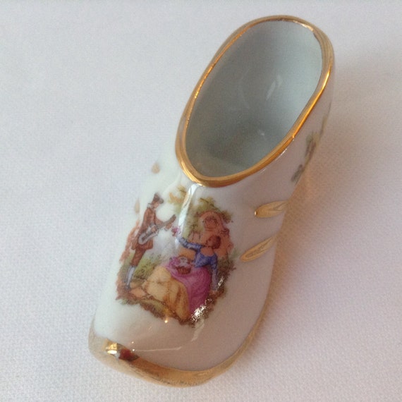Vintage Miniature LIMOGES Fragonard Porcelain Shoe with Gold