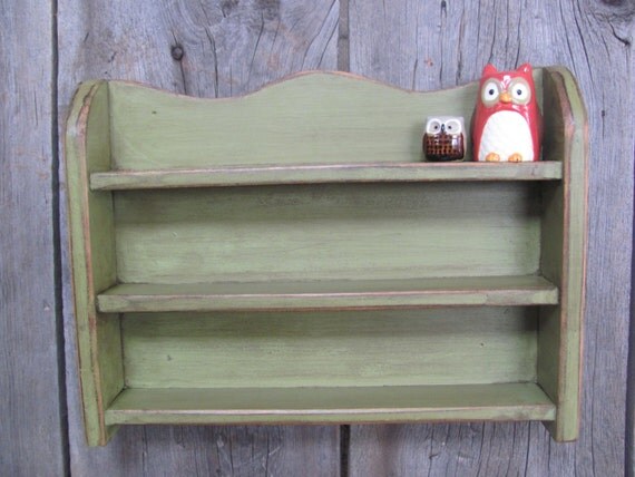 Green wooden Wall Shelf - Chalk painted, Distressed, and Waxed