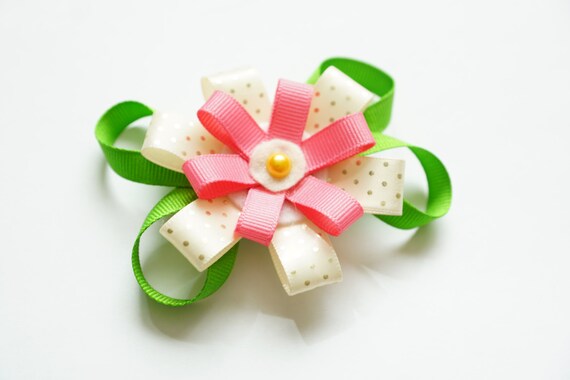 Items similar to Ribbon Flower Barrette | Ribbon Baby Girl Barrette ...