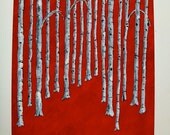 Bright Red Birch Forest (ORIGINAL ACRYLIC PAINTING) 16" x 20" by Mike Kraus