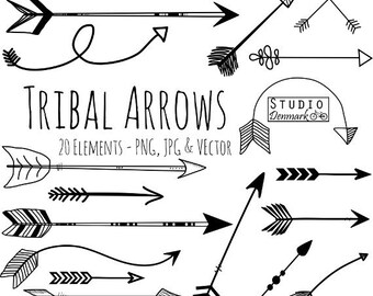 Tribal Arrow Clipart and Vectors - Hand Drawn Arrow Clip Art - Aztec Doodle Arrows Commercial and Personal Use Instant Download