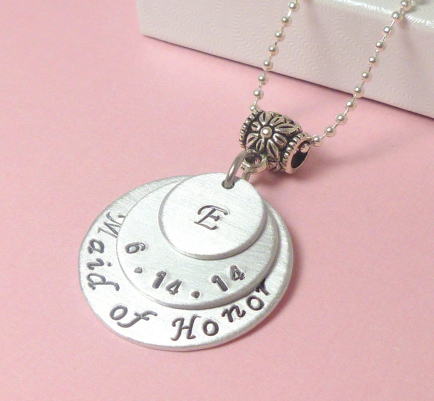 Wedding Maid of Honor necklace. Hand stamped by HiddenShores