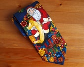 Vintage tie ATLAS DESIGN 100% Polyester Men's tie blue CHRISTMAS motif with Santa Claus and presents Microfiber Vintage tie ATLAS DESIGN 100% Polyester Men's tie blue CHRISTMAS motif with Santa Claus and presents Microfiber