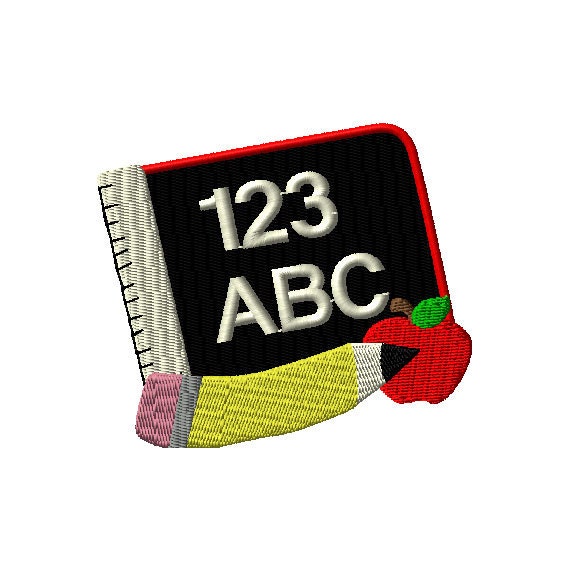 Chalkboard Pencil Apple Ruler Machine Embroidery Design 2