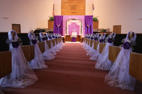 Set of 10 Purple iEleganti iWeddingi Bows Pew iChurchi Aisle