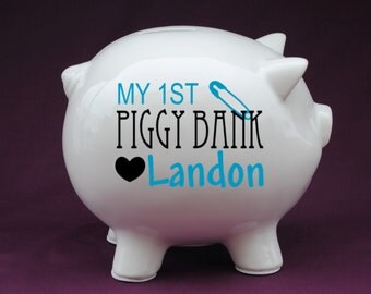 Baby's My 1st Piggy Bank Personalized Piggy Bank with Vinyl Decal-Great Custom Piggy Bank gift for baby showers,new baby gifts,baby baptisms