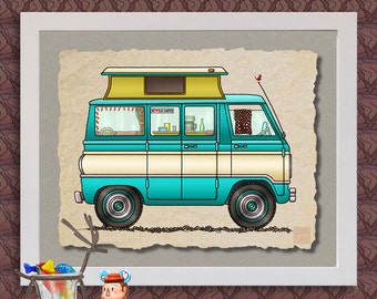 Pop Top Van Happy Camper Art Cute Whimsical Bus And Prints Add Fun To Pop Top Van Happy Camper Art Cute Whimsical Bus And Prints Add Fun To