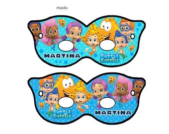 Bubble Guppies Party Masks Personalized PDF file Print as many as you need.