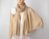 Beige Shawl, Wedding Shawl, Camel Pashmina, Wedding Favor, Bridal Wrap, Bridesmaid Shawl, Bridesmaid Gift, Solid Color Scarf, Brooch Pin
