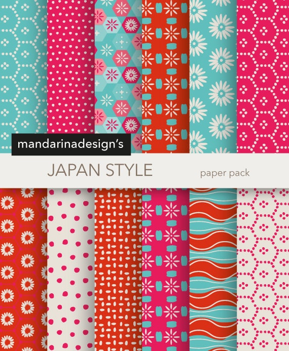 Printable Digital Paper Japan Style Kokeshi Scrapbooking