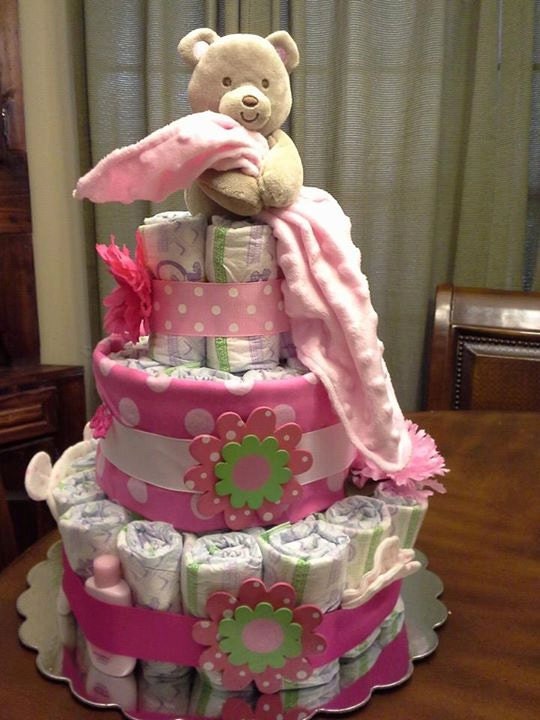 girls 3 tier teddy bear diaper cake