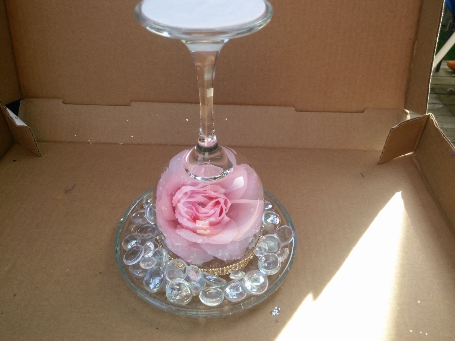 Pink Rose & Crystal candle holder by 23Frog on Etsy