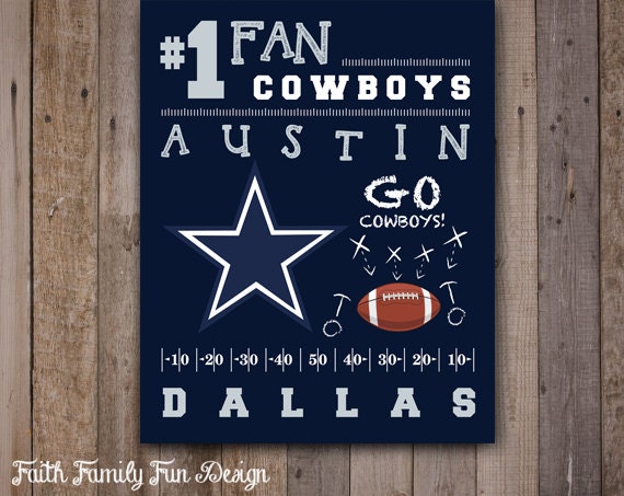 Dallas Cowboys 1 Fan Team Sign. Personalized Boys Room