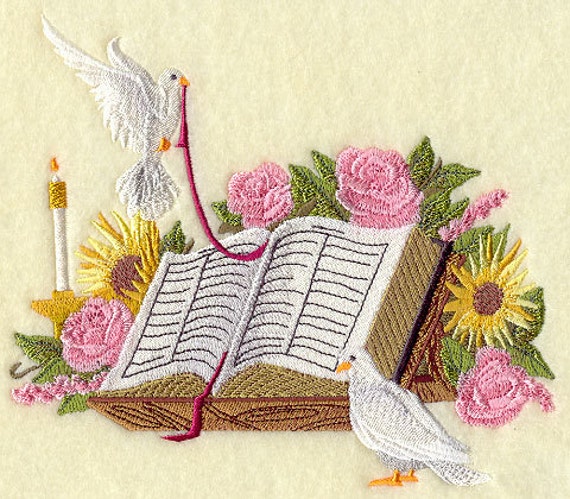 Items similar to open bible with doves faith art machine embroidered