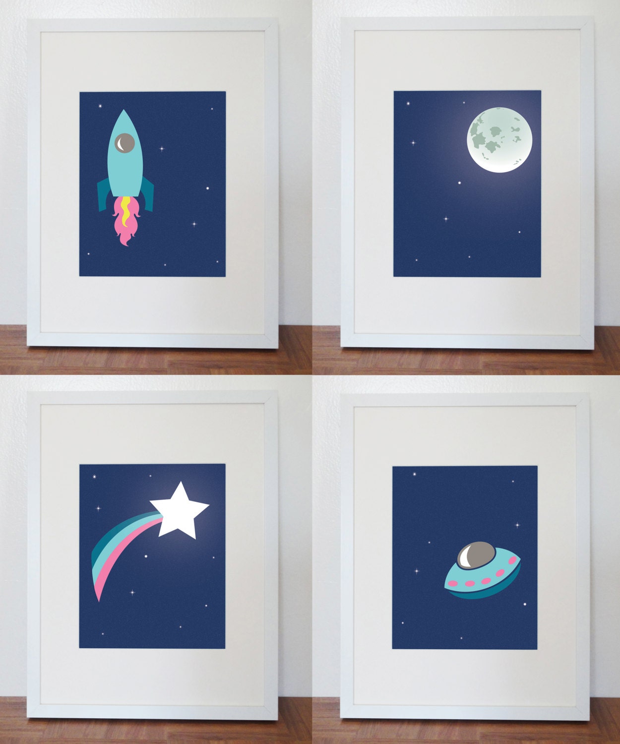 Set of 4 Outer Space Themed Nursery Decor Prints by PtOfDeparture
