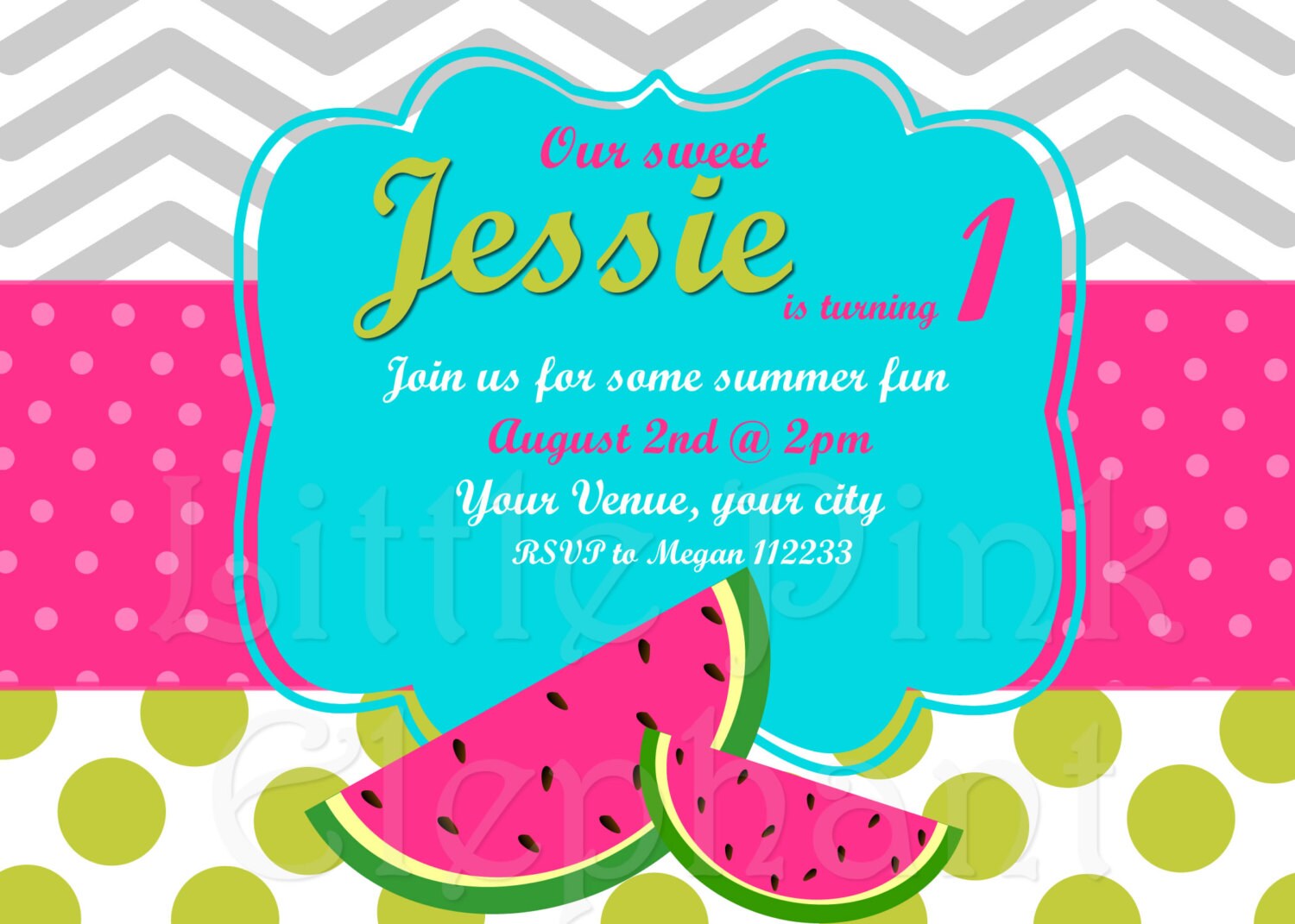 Watermelon birthday party invitation printable