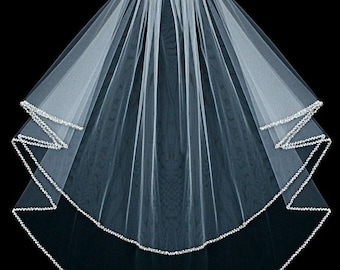 Crystal Edge Wedding Veil, Beaded Wedding Veil, Bridal Veil, 2 Tier Wedding Veil, Fingertip Wedding Veil