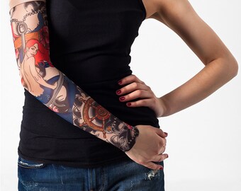 Unisex CORAL SIREN Mesh Tattoo Sleeve, Temporary Tattoo, Fake Tattoo, Party accessories, Bridal Tattoo, Mermaid Halloween, Mermaid Costume