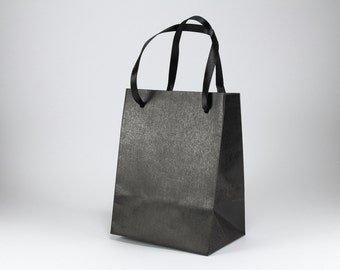 50 Small BLACK Gift Bags handmade of Black Ribbed Paper with