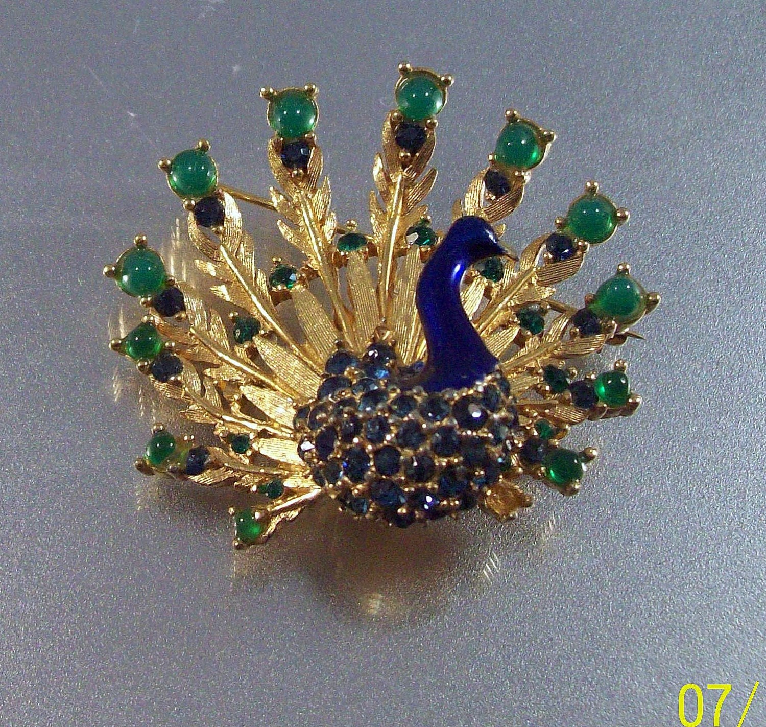 Boucher Peacock Brooch Vintage Rhinestone Enamel Blue Green 0140