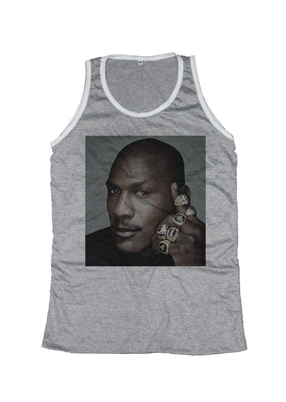 Michael Jordan 6 Rings Gray and White Tank Top Shirt T-Shirt Unisex Men