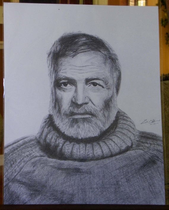 Ernest Hemingway Pencil Drawing Print