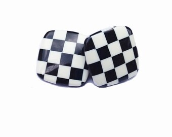 FREE SHIPPING // Vintage Black and white checkered earrings // vintage ...
