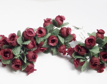 Flower Maroon Rose Small Artificial Flowers 1 set of 12 leaves silk flowers supplies bendable wire home decor wedding crafts accessories