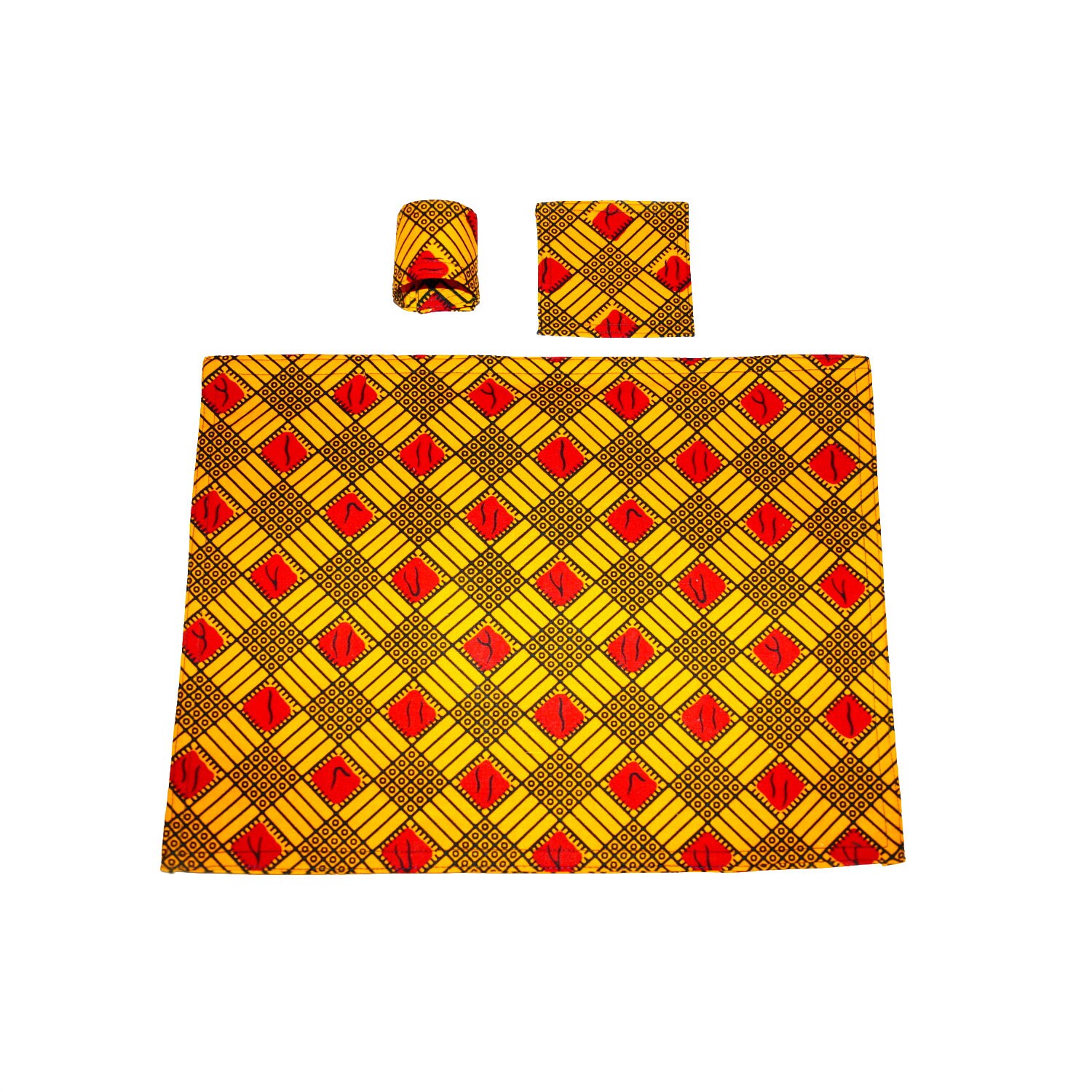 Yellow checkers red and black accents ankara placement mats