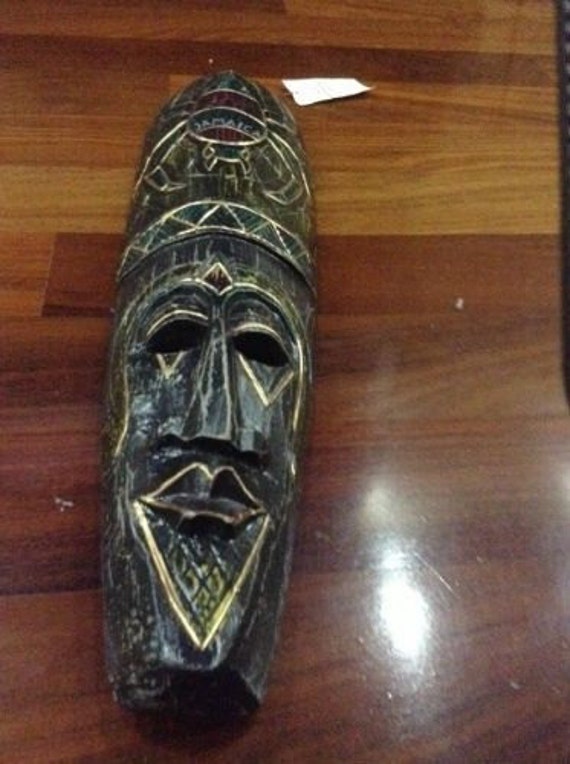 Jamaican Tiki Tribal Rastafarian Hand Carved Wood Mask