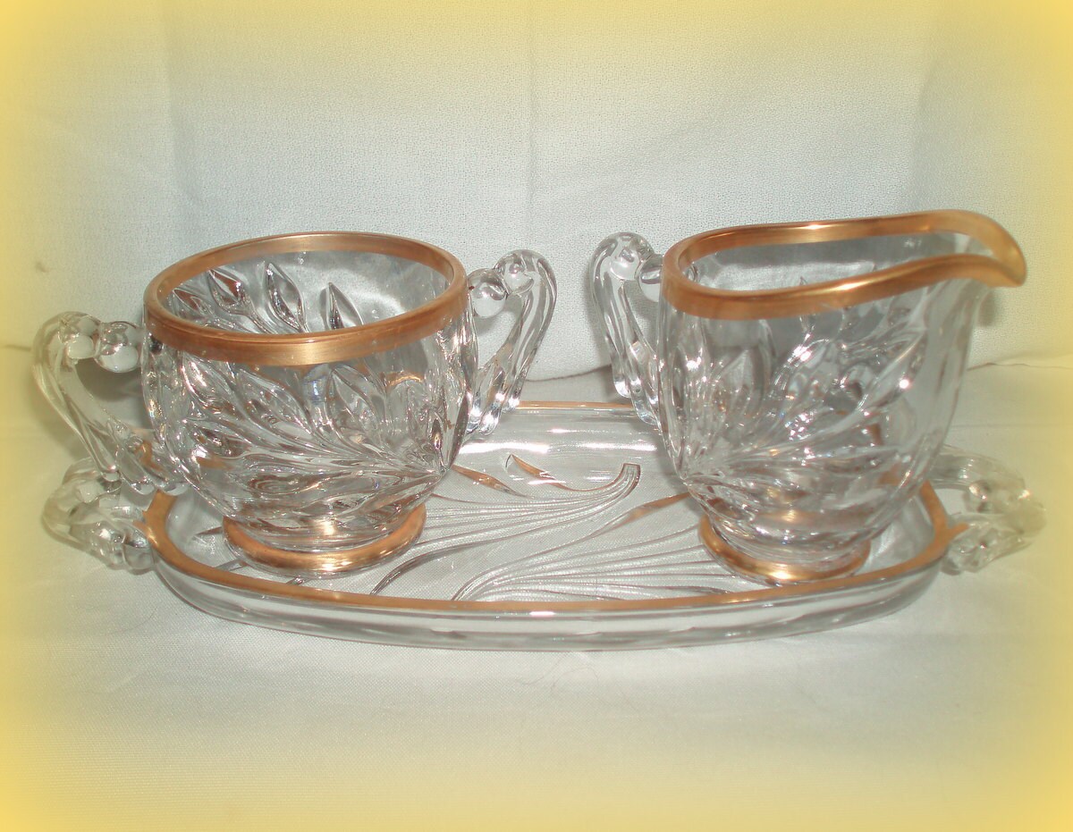Vintage Cut Glass Sugar Bowl Creamer Pitcher and Serving