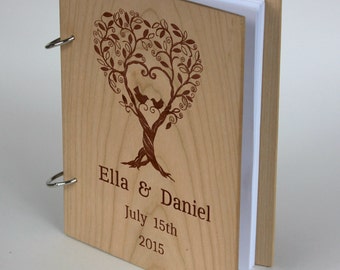 Custom Unique Wedding Anniversary Bridal shower guest book, Personalized gift for couple, Wedding Memory album, Laser engraved Cherry Wood