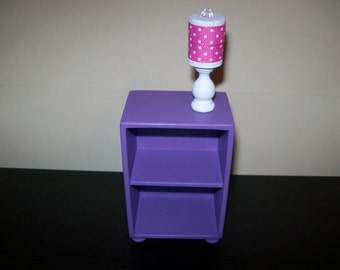 1:6 scale bookcase/ 1 6 scale shelves/ 1 6 scale side table/ 1 6 scale table/purple shelves/ doll shelf/ doll storage/ playscale bookcase