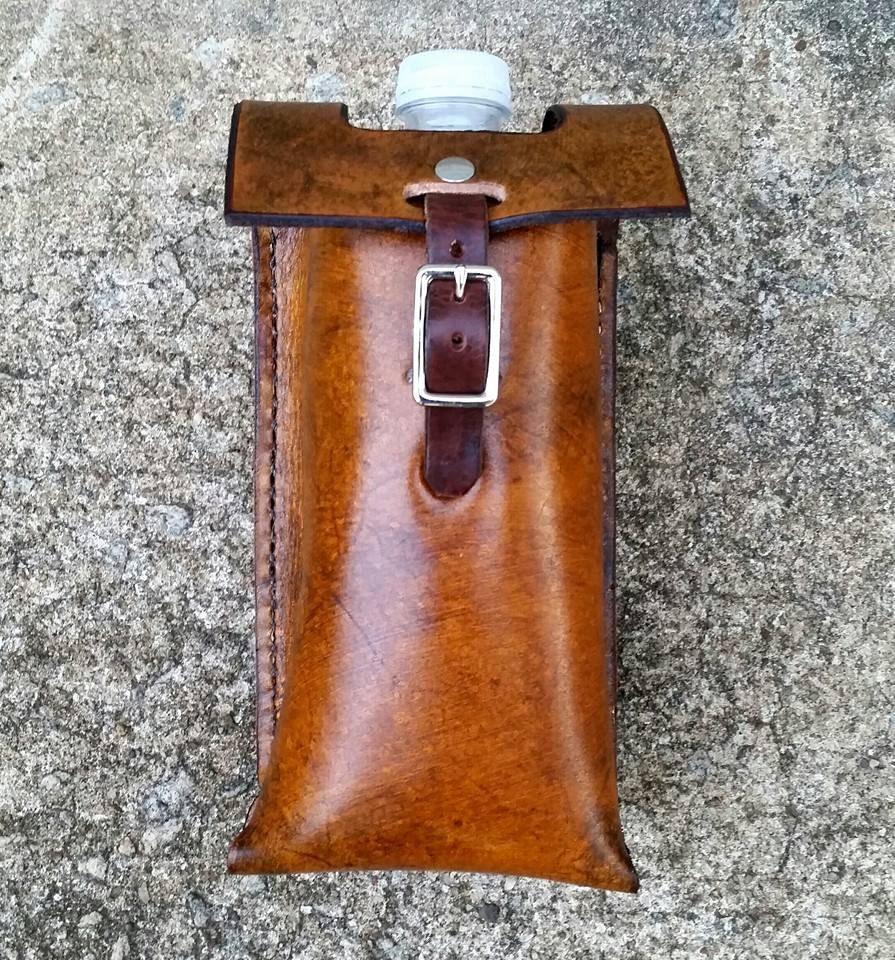 Leather water bottle holder.