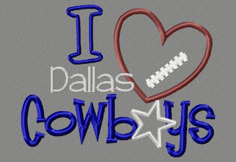 I love Dallas Cowboys 5X7 Embroidery design by SoCuteAppliques