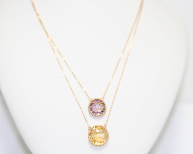 Amethyst Citrine 10k Gold chain and Wire wrap Necklace 00107877
