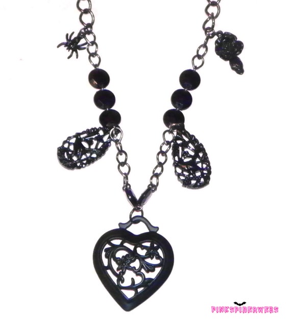 Items similar to Gothic Black Heart Pendant Necklace on Etsy