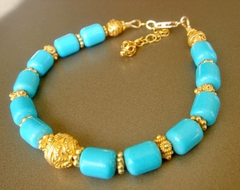 Turquoise Bracelet Gold Vermeil Bracelet Layering Bracelet Beaded Bracelet