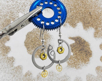 Steampunk Industrial Hoop Dangle Earrings - The Inner Workings by COGnitive Creations
