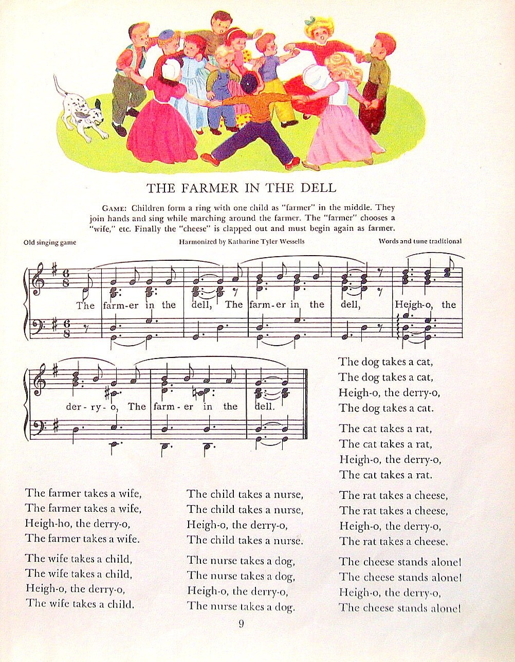 Nursery Rhyme Print The Farmer in the Dell 1945 First
