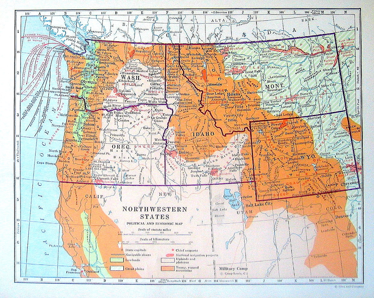 1920 Map of US States Northwestern States Political and